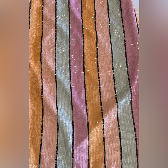 Gianni Bini Halston Multi-Colored Striped Print Sequin Midi Dress - Picture 9 of 9